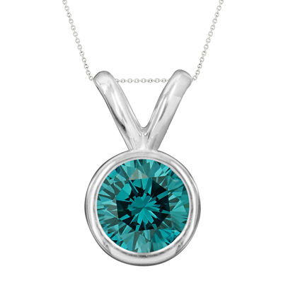 1/2 CT.T.W. Color-Enhanced Blue Diamond Solitaire Pendant Necklace