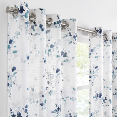 Fieldcrest Arden Watercolor Bouquet Cotton Sheer Grommet Top Single Curtain Panel