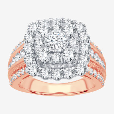 (I / Si1-Si2) Womens 3 CT. T.W. Lab Grown White Diamond 10K Gold Cushion Side Stone Engagement Ring