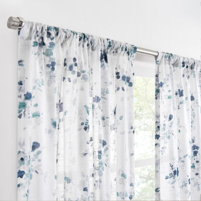 Fieldcrest Arden Watercolor Bouquet Cotton Rod Pocket Sheer Single Curtain Panel
