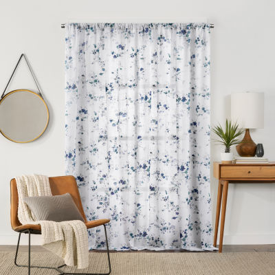 Fieldcrest Arden Watercolor Bouquet Cotton Sheer Rod Pocket Single Curtain Panel