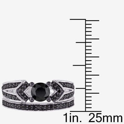 Midnight Black Diamond 1 CT.T.W. Color-Enhanced Black Diamond Sterling Silver Bridal Set