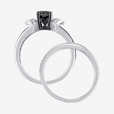 Midnight Black Diamond 1 1/8 CT.T.W. White and Color-Enhanced Sterling Silver Bridal Set