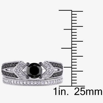 Midnight Black Diamond 1 1/8 CT.T.W. White and Color-Enhanced Sterling Silver Bridal Set