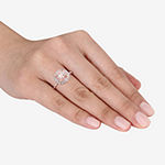 Modern Bride Gemstone Womens Genuine Pink Morganite 10K Gold Round Halo Engagement Ring