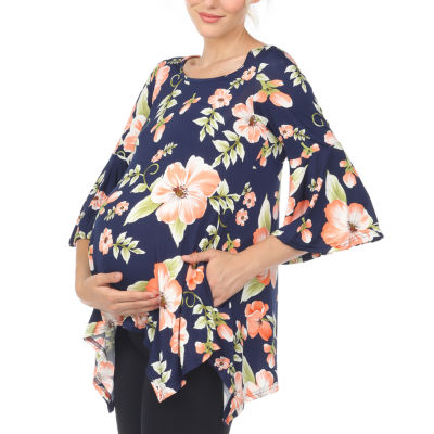 White Mark Maternity Womens Boat Neck 3/4 Sleeve Tunic Top