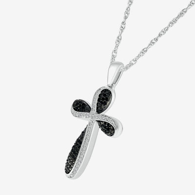 Womens 1/ CT. T.W. Natural Diamond White Diamond 14K White Gold Cross Pendant Necklace