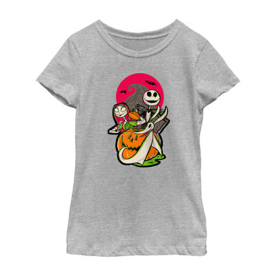 Disney Collection Little & Big Girls Crew Neck Short Sleeve Nightmare Before Christmas Graphic T-Shirt