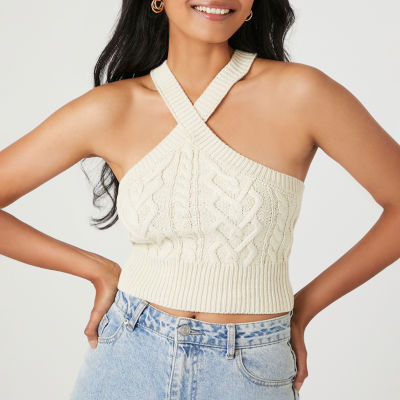 Forever 21 Cable Knit Sweater Womens Halter Neck Crop Top Juniors