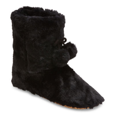 Black fluffy boot online slippers