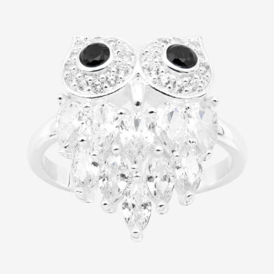 Sparkle Allure Owl Cubic Zirconia Pure Silver Over Brass Cocktail Ring