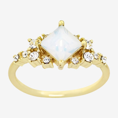 Sparkle Allure Side Stoine Crystal 14K Gold Over Brass Square Stone Cocktail Ring