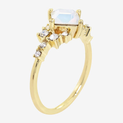 Sparkle Allure Side Stoine Crystal 14K Gold Over Brass Square Stone Cocktail Ring