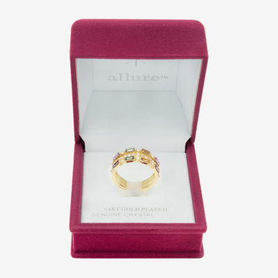Sparkle Allure 3 Row Station Crystal 14K Gold Over Brass Cocktail Ring