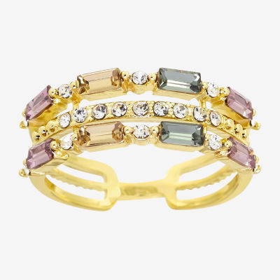 Sparkle Allure 3 Row Station Crystal 14K Gold Over Brass Cocktail Ring