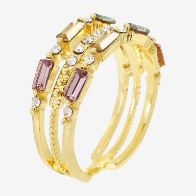 Sparkle Allure 3 Row Station Crystal 14K Gold Over Brass Cocktail Ring