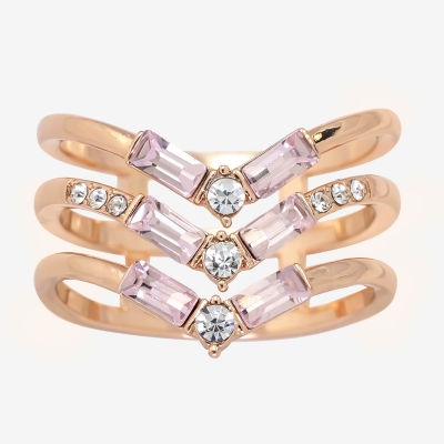 Sparkle Allure 3 Row Chevron Cubic Zirconia 18K Rose Gold Over Brass Cocktail Ring