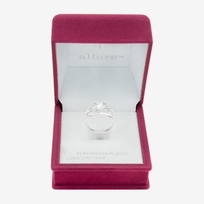 Sparkle Allure Split Shank Womens Cubic Zirconia Pure Silver Over Brass Round Engagement Ring