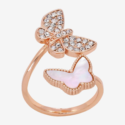 Sparkle Allure Bypass Crystal 18K Rose Gold Over Brass Butterfly  Cocktail Ring