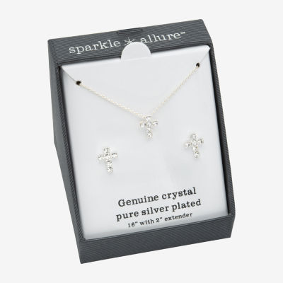 Sparkle Allure Womens Crystal Pure Silver Over Brass Cross 2-pc. Jewelry Set