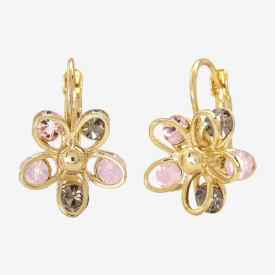 Sparkle Allure Crystal 14K Gold Over Brass Flower Drop Earrings