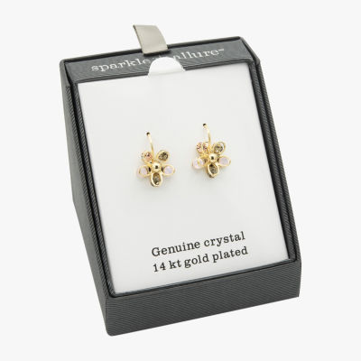 Sparkle Allure Crystal 14K Gold Over Brass Flower Drop Earrings