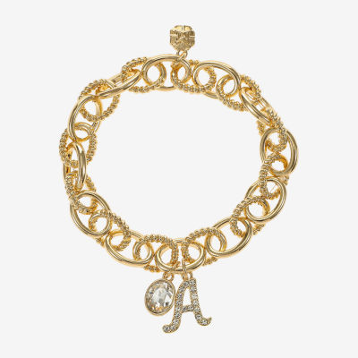 Monet Jewelry Gold Tone Initial Stretch Womens Glass Oval Charm Bracelet
