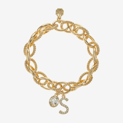Monet Jewelry Gold Tone Initial Stretch Womens Glass Oval Charm Bracelet