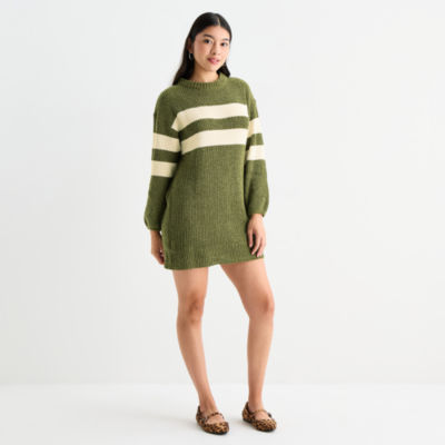 by&by Womens Juniors Long Sleeve Striped Sweater Dress, Color