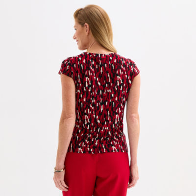 Black Label by Evan-Picone Womens Cowl Neck Short Sleeve Blouse