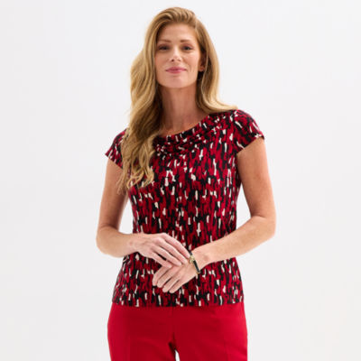 Black Label by Evan-Picone Womens Cowl Neck Short Sleeve Blouse
