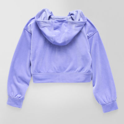 Xersion Ribbed Velour Big Kid Girls Long Sleeve Zipper Active Hoodie