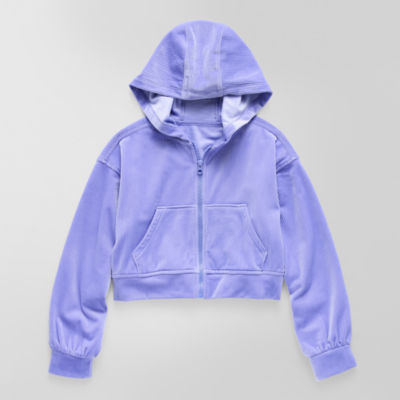 Xersion Ribbed Velour Big Kid Girls Long Sleeve Zipper Active Hoodie