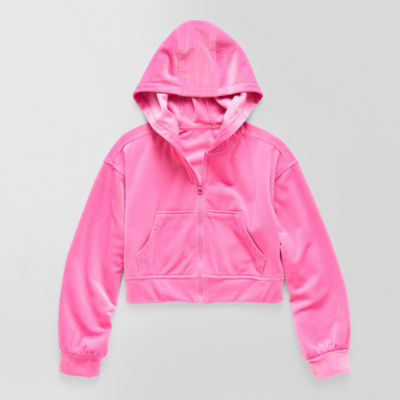 Xersion Ribbed Velour Big Kid Girls Long Sleeve Zipper Active Hoodie