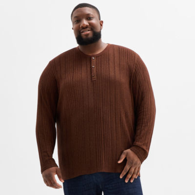 Shaquille O'Neal XLG Ribbed Dropneedle Mens Long Sleeve Regular Fit Big and Tall Henley Shirt