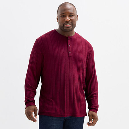 Shaquille O'neal Xlg Ribbed Dropneedle Mens Long Sleeve Regular Fit Big And Tall Henley Shirt In Burgundy
