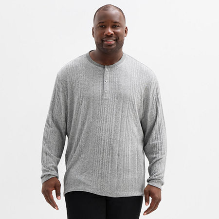 Shaquille O'neal Xlg Ribbed Dropneedle Mens Long Sleeve Regular Fit Big And Tall Henley Shirt In Animal Print