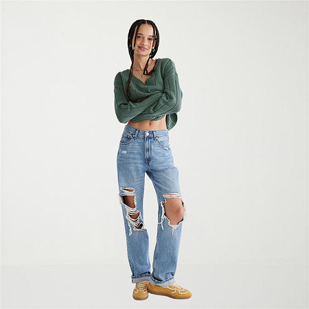 AEROPOSTALE Juniors Womens High Rise Loose Fit Jean, 10, Blue