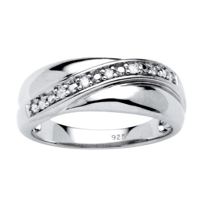 Mens 2.5MM 1/10 CT. T.W. Natural White Diamond Platinum Over Silver Band