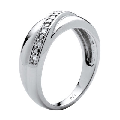 Mens 2.5MM 1/10 CT. T.W. Natural White Diamond Platinum Over Silver Band