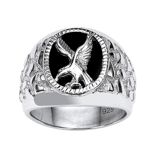 Eagle Mens Genuine Black Onyx Sterling Silver Fashion Ring
