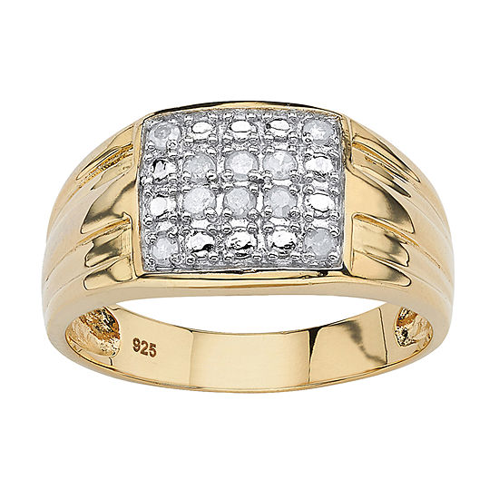 Mens 1/4 CT. T.W. Mined White Diamond 18K Gold Over Silver Fashion Ring ...