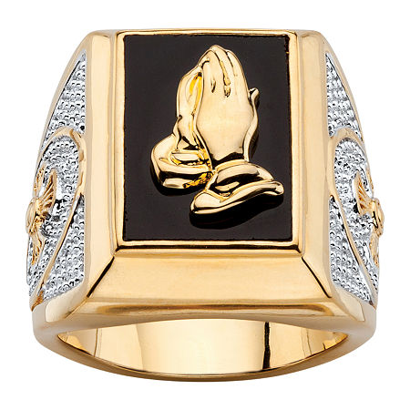 Mens Genuine Black Onyx 14K Gold Over Brass Fashion Ring, 14