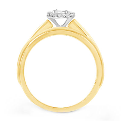 Womens 1/3 CT. T.W. Natural Diamond 10K Gold Side Stone Halo Bridal Set