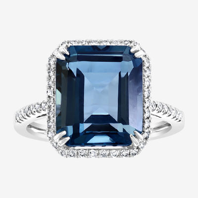 Effy Womens / CT. T.W. Diamond & Genuine Blue Topaz 14K White Gold Cocktail Ring