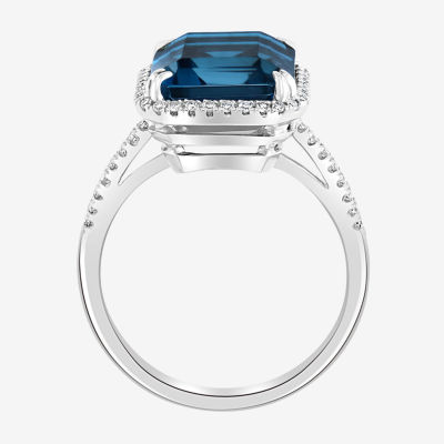 Effy Womens / CT. T.W. Diamond & Genuine Blue Topaz 14K White Gold Cocktail Ring