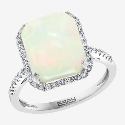 Effy Womens 1/5 CT. T.W. Diamond & Genuine White Opal 14K White Gold Cocktail Ring