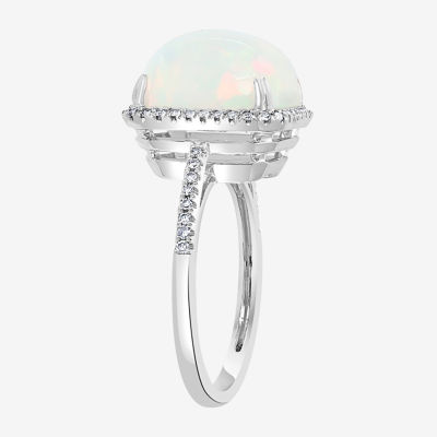 Effy Final Call Womens Diamond Accent Genuine White Opal 14K Gold Halo Cocktail Ring