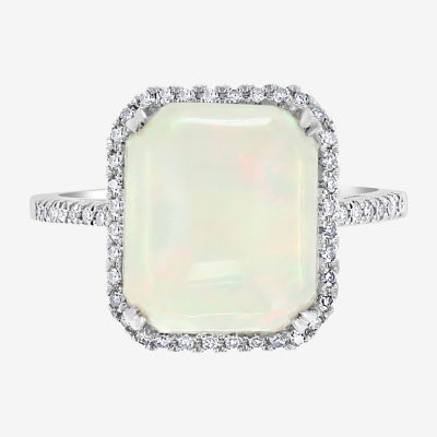 Effy Final Call Womens Diamond Accent Genuine White Opal 14K Gold Halo Cocktail Ring
