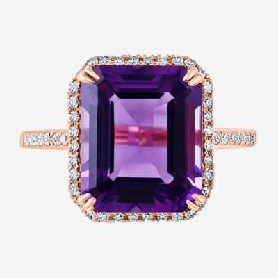 Effy  Womens Diamond Accent Genuine Purple Amethyst 14K Rose Gold Halo Cocktail Ring